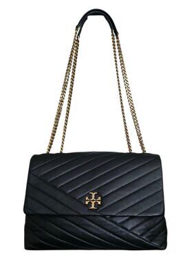 Tory Burch Kira Chevron Convertible Bag Black Shoulder Chain Crossbody Leather